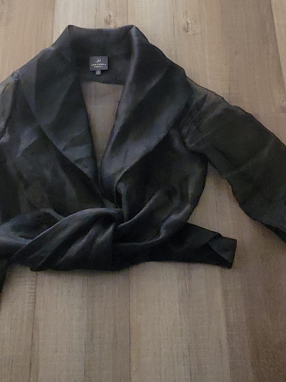 Adrianna Papell Black Sheer Tie-Neck Blouse - Picture 5 of 6